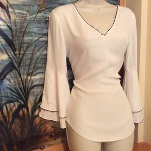 White House Black Market White Blouse with Black Trim
